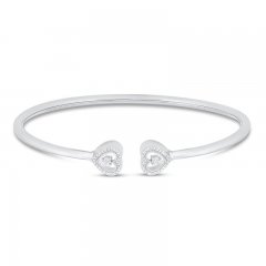 Diamond Heart Bangle Bracelet Sterling Silver