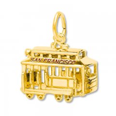 San Francisco Cable Car Red Enamel 14K Yellow Gold Charm