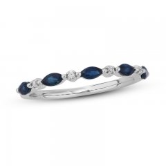 Blue Sapphire & Diamond Anniversary Ring 10K White Gold