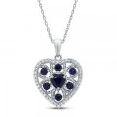 Blue and White Lab-Created Sapphire Heart Necklace Sterling Silver 18"