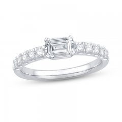 Gender Neutral Diamond Engagement Ring 7/8 ct tw Emerald & Round-cut 14K White Gold