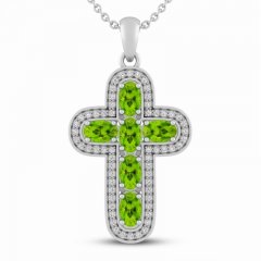 Peridot & White Lab-Created Sapphire Cross Necklace Sterling Silver 18"