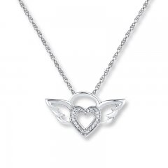 Winged Heart Diamond Accents Sterling Silver Necklace