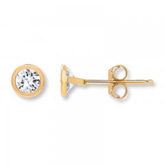 Cubic Zirconia Young Teen Earrings 14K Yellow Gold