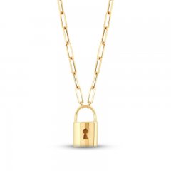 Paperclip & Padlock Necklace 10K Yellow Gold 18"