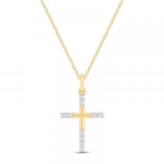 Diamond Cross Necklace 1/5 ct tw Round-cut 10K Yellow Gold 18"