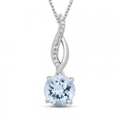 Aquamarine & Diamond Necklace Sterling Silver 18"