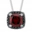 Garnet Necklace 1/15 ct tw Black Diamonds Sterling Silver