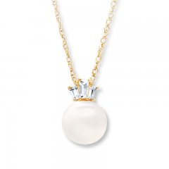 Cultured Pearl Necklace Lab-Created Sapphire 10K Yellow Gold