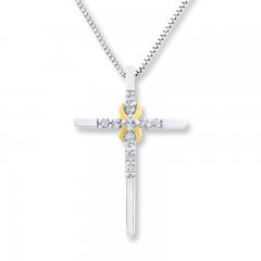 Cross Necklace 1/8 ct tw Diamonds Sterling Silver/10K Gold