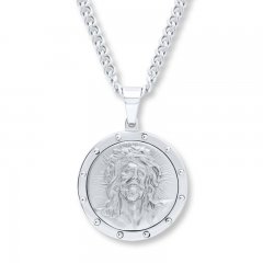 Men's Necklace Jesus Medallion Stainless Steel