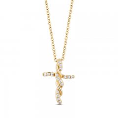 Hallmark Diamonds Cross Necklace 1/8 ct tw 10K Yellow Gold 18"