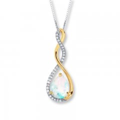 Diamond Necklace Lab-Created Opal Sterling Silver/10K Gold