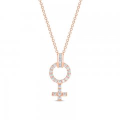 Diamond Female Symbol Necklace 1/4 ct tw Round/Baguette 10K Rose Gold 18"