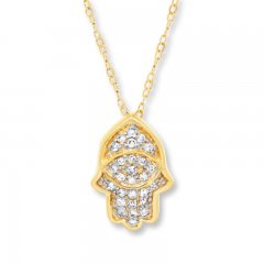 Hamsa Necklace 1/10 ct tw Diamonds 14K Yellow Gold