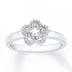 Diamond Flower Ring 1/10 ct tw Round-cut Sterling Silver