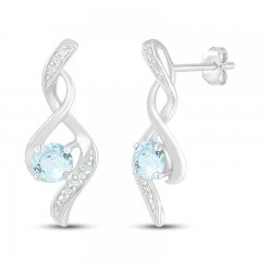 Aquamarine & Diamond Earrings 1/20 ct tw 10K White Gold