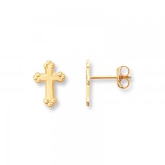 Young Teen Cross Earrings 14K Yellow Gold