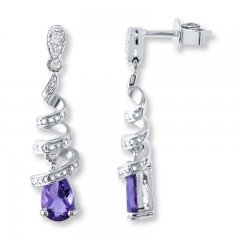 Amethyst Dangle Earrings Diamond Accents Sterling Silver