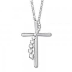 Diamond Cross Necklace 1/3 ct tw Round-cut 10K White Gold