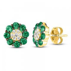 Le Vian Diamond & Emerald Stud Earrings 1/10 ct tw Diamonds 14K Honey Gold