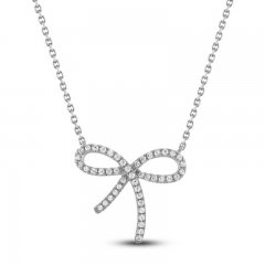 Diamond Bow Necklace 1/5 ct tw Round-cut 10K White Gold 18"