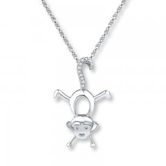 Diamond Monkey Necklace Sterling Silver