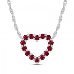 Lab-Created Ruby Heart Necklace Sterling Silver 18"