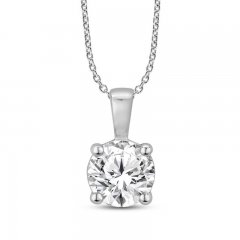 Diamond Solitaire Necklace 1/10 ct tw Round-cut 14K White Gold 18"