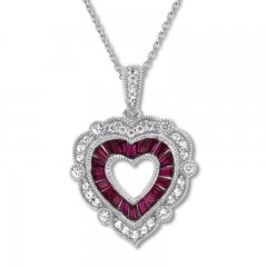 Heart Necklace Lab-Created Rubies Sterling Silver