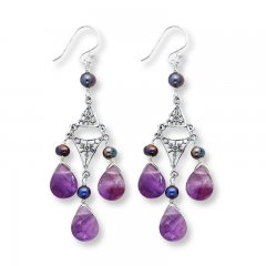 Chandelier Earrings Amethyst/Cultured Pearls Sterling Silver