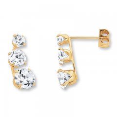 Young Teen Earring Climbers Cubic Zirconia 14K Yellow Gold