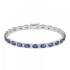 Blue/White Lab-Created Sapphire Bracelet Sterling Silver 7.25"