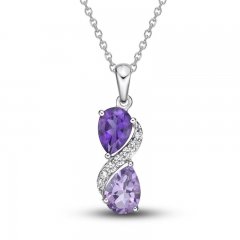 Amethyst & White Lab-Created Sapphire Necklace Sterling Silver 18"