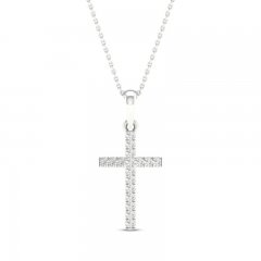 Diamond Cross Necklace 1/10 ct tw Round-Cut 10K White Gold 18"