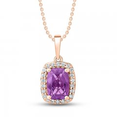 Amethyst Necklace 1/10 ct tw Diamonds 10k Rose Gold 18"