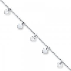 Heart Anklet Sterling Silver 10" Length