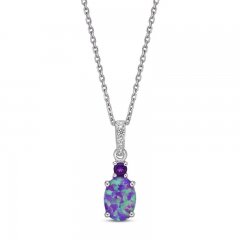 Lavender Lab-Created Opal/White Lab-Created Sapphire/Amethyst Necklace Sterling Silver 18"