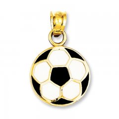 Soccer Ball Charm Black/White Enamel 14K Yellow Gold