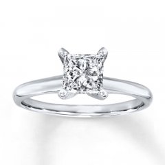 Diamond Solitaire Ring 1 Carat Princess-Cut 14K White Gold