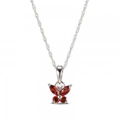 Garnet Butterfly Necklace Sterling Silver 18"