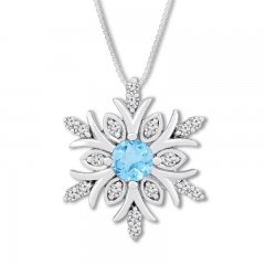 Blue Topaz Snowflake Necklace Sterling Silver