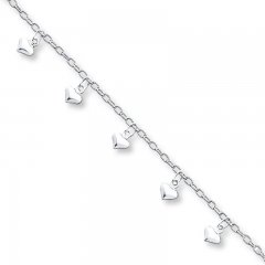 Dangling Heart Anklet Sterling Silver 9" Length