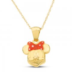 Children's Minnie Mouse Enamel Necklace 14K Yellow Gold 13"