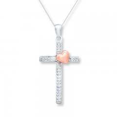 Cross Necklace 1/20 ct tw Diamonds Sterling Silver/10K Gold