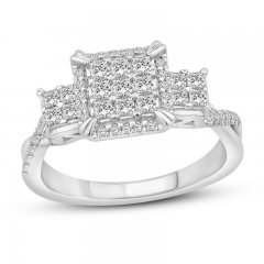 Diamond Engagement Ring 3/4 ct tw Princess/Round 10K White Gold