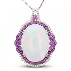 Le Vian Couture Opal/Ruby Necklace 3/8 ct tw Diamonds 18K Strawberry Gold 18"