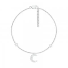 Diamond Moon & Star Anklet Sterling Silver