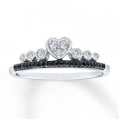 Heart Ring 1/6 ct tw Black & White Diamonds 10K White Gold