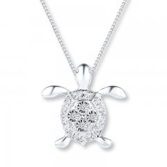 Diamond Turtle Necklace 1/8 ct tw Round-cut Sterling Silver